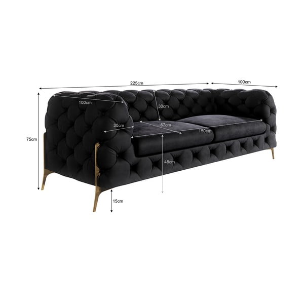 Juodos spalvos iš velveto sofa 225 cm Chelsea Bis – Ropez-image-4