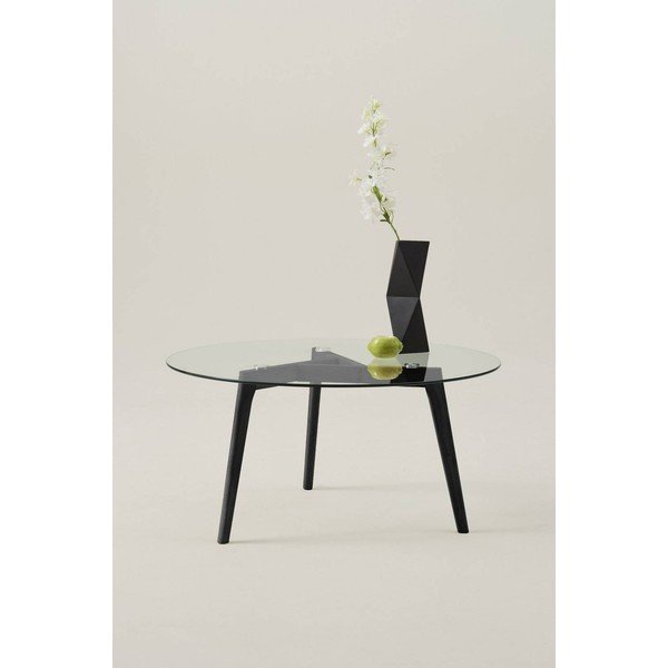 Juodos spalvos iš ąžuolo masyvo apvalios formos kavos staliukas ø 90 cm Malevik – Jotex-image-1