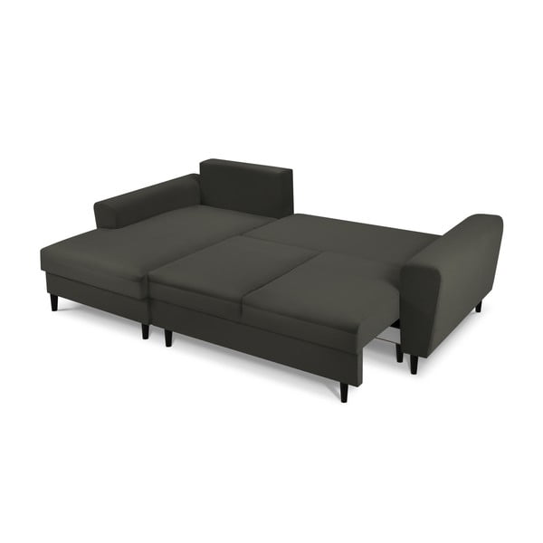 Juodos spalvos iš kordinio velveto sulankstoma/su sandėliavimo vieta kampinė sofa (su kairiuoju kampu/su gultu) Kyoto – Cosmopolitan Design-image-2
