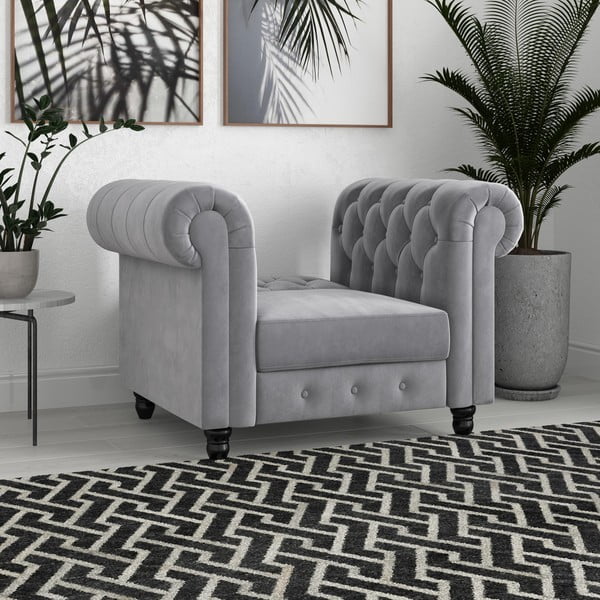 Iš velveto Chesterfield krėslas šviesiai pilkos spalvos Felix – Støraa-image-1