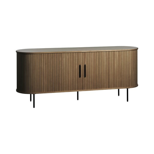 Šoninė spintelė rudos spalvos iš ąžuolo su stumdomomis durimis 180x76x45 cm Nola – Unique Furniture-image-3