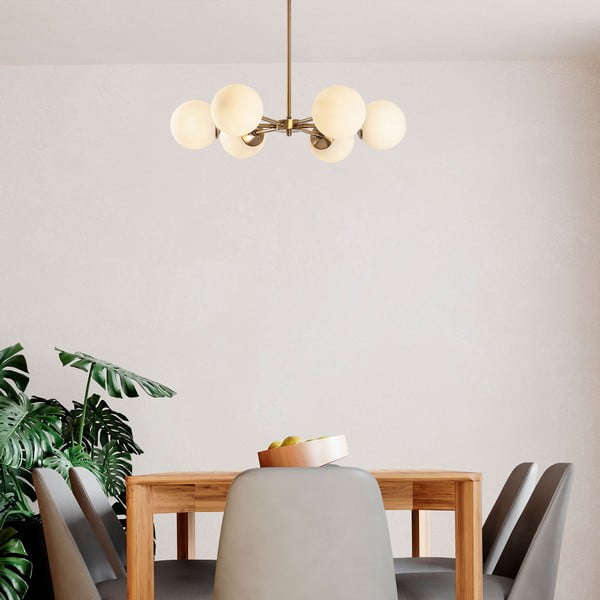Baltos spalvos/žalvario spalvos kabantis šviestuvas ø 73 cm su stiklo gaubtu Akkas – Opviq lights-image-1