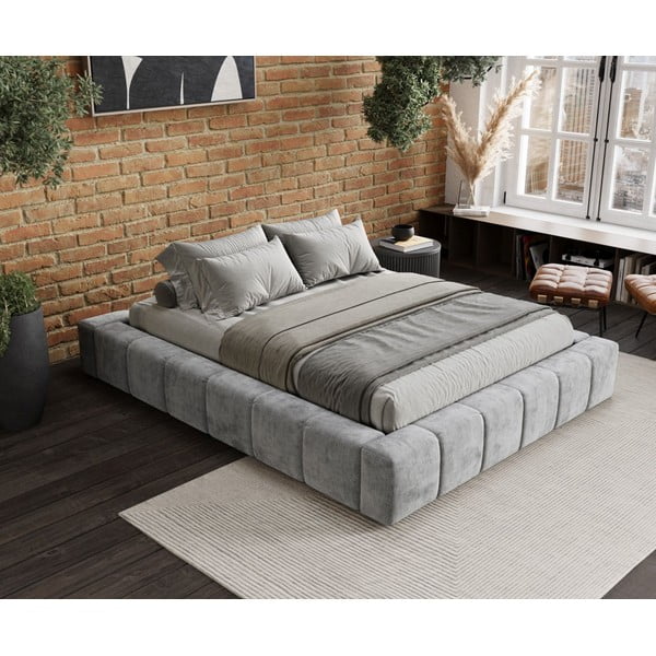 Dvigulė lova šviesiai pilkos spalvos audiniu dengta su sandėliavimo vieta su lovos grotelėmis 180x200 cm Aruba L – Maison de Rêve-image-1