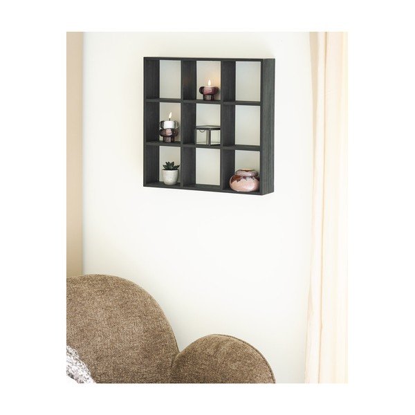 Juodos spalvos iš pušies masyvo kelių aukštų sieninė lentyna 46 cm Moss – House Nordic-image-1