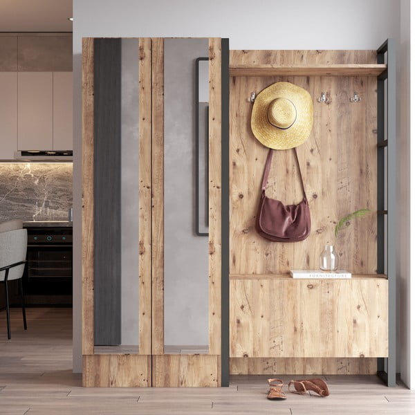 Natūralios spalvos pušies dekoro prieškambario komplektas Yvette - Kalune Design-image-1