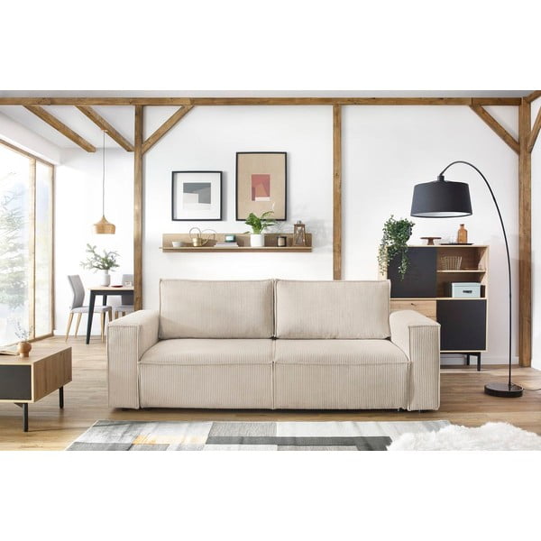 Sulankstoma sofa smėlio spalvos iš kordinio velveto 245 cm Nihad – Bobochic Paris-image-1