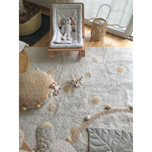 Skalbiamas/rankų darbo iš medvilnės vaikiškas kilimas ochros spalvos/kreminės spalvos 120x160 cm Hippy Dots Honey – Lorena Canals-image-4