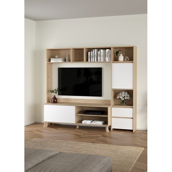 Baltos spalvos/natūralios spalvos TV spintelių komplektas iš ąžuolo 209x183x48 cm Next – Tvilum-image-2