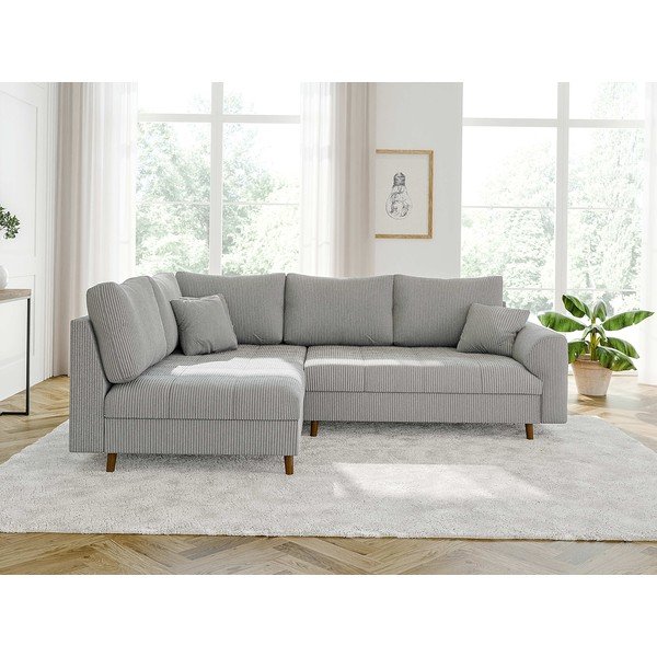 Pilkos spalvos iš kordinio velveto kampinė sofa (su kairiuoju kampu/„L“ formos) Ariella – Ropez-image-1