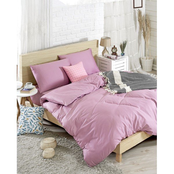 Pilkai rožinės spalvos viengulė patalynė 200x140 cm Düz  – Mijolnir