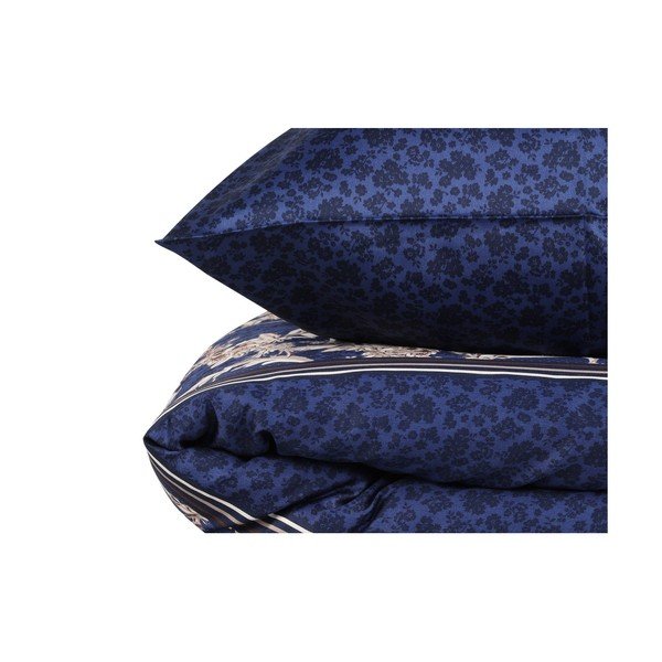 Tamsiai mėlynos spalvos pailginta medvilninė patalynė dvigulei lovai su paklode ir užvalkalu 240x260 cm Pera – Mijolnir-image-3
