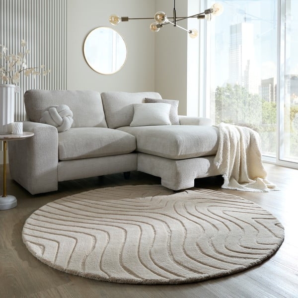 Rankų darbo iš vilnos apvalios formos kilimas kreminės spalvos ø 160 cm Mesmerise Natural – Flair Rugs-image-1