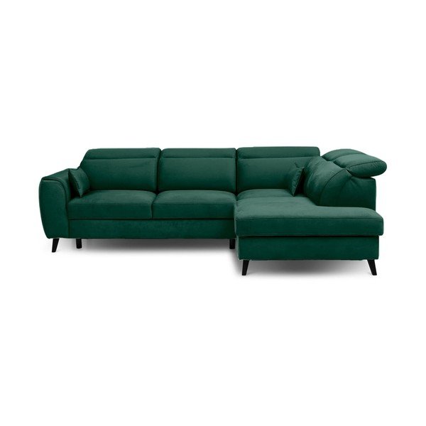 Žalios spalvos iš velveto sulankstoma/su sandėliavimo vieta kampinė sofa (su dešiniuoju kampu/„L“ formos) Noble – ELTAP