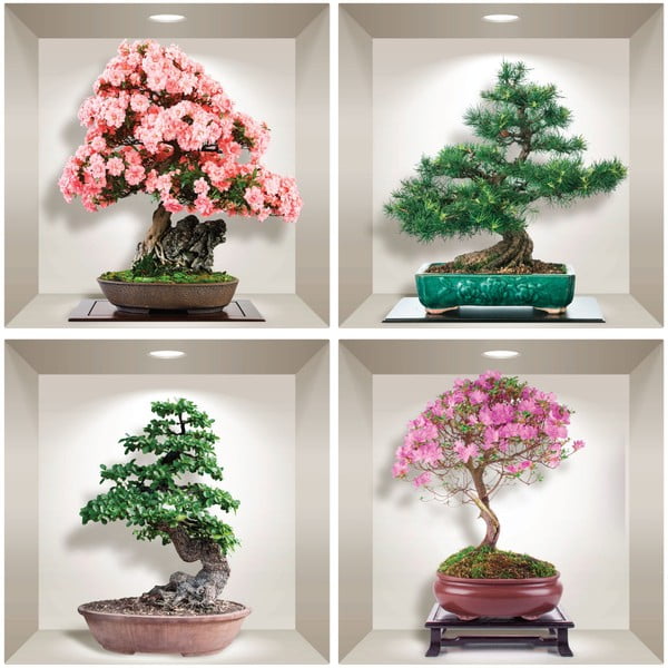 4 3D sieninių lipdukų rinkinys Ambiance Bonsai of Seasons-image-1