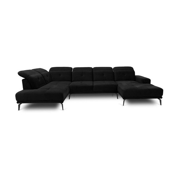 Juodos spalvos iš velveto kampinė sofa (su kairiuoju kampu/„U“ formos) Bretan – ELTAP