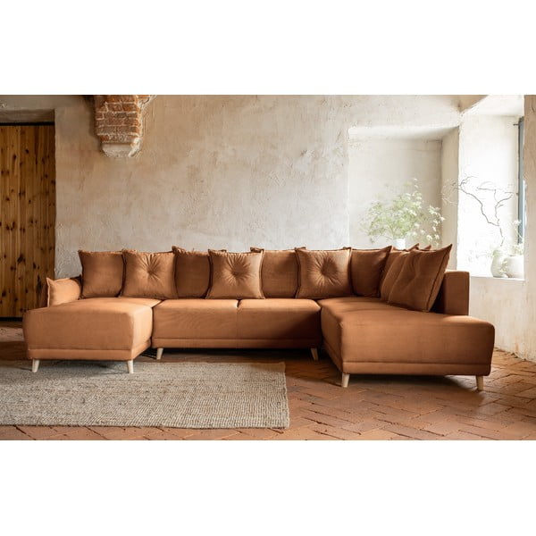 Sulankstoma kampinė sofa iš kordinio velveto raudonos plytų spalvos (su dešiniuoju kampu/„U“ formos) Lazy Lukka – Miuform-image-1