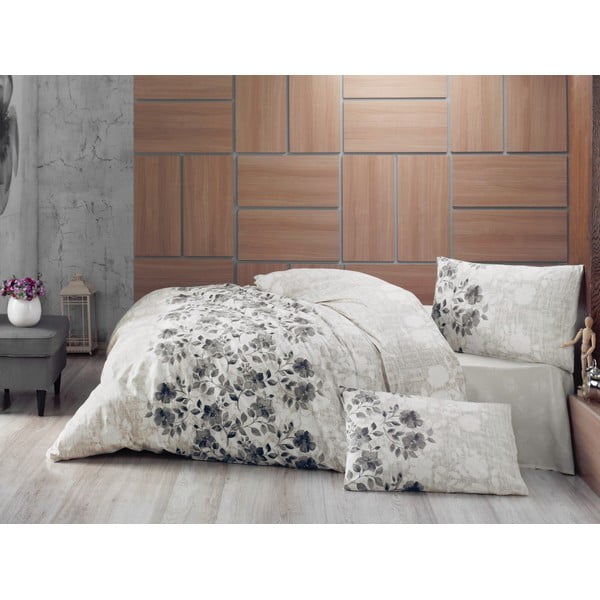 Medvilninė patalynė su paklode dvivietei lovai Lena Grey, 200 x 220 cm