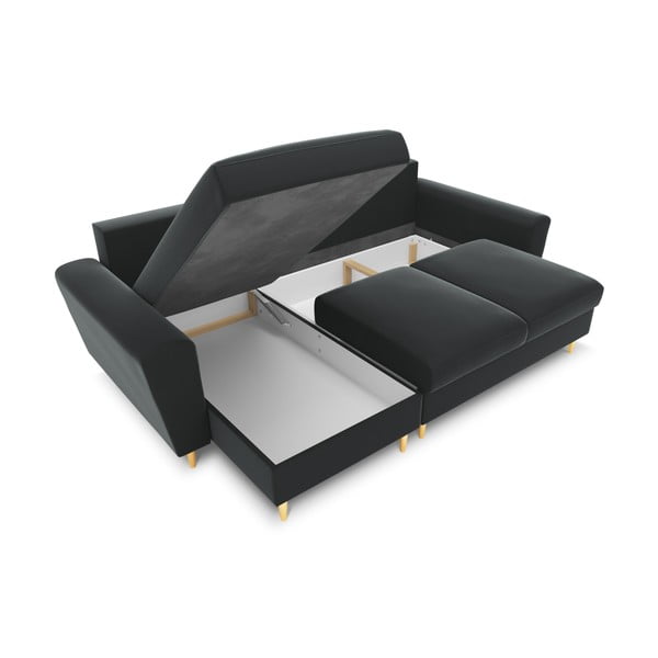 Tamsiai pilkos spalvos iš velveto sulankstoma/su sandėliavimo vieta kampinė sofa Kyoto – Cosmopolitan Design-image-2