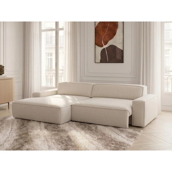Smėlio spalvos sulankstoma/ar elektrisko sēdekļa regulēšanu kampinė sofa (su kairiuoju kampu) Abel – Bobochic Paris-image-2