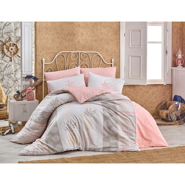 Šviesiai rausvos ir kreminės spalvos medvilninė patalynė dvigulei lovai su paklode ir lovatiese 240x260 cm Fulvia – Mijolnir
