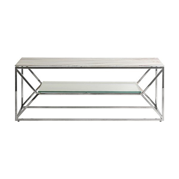 Kavos staliukas baltos spalvos/sidabrinės spalvos su marmuro dekoro stalviršiu 60x120 cm Altiplano – Burkina-image-2