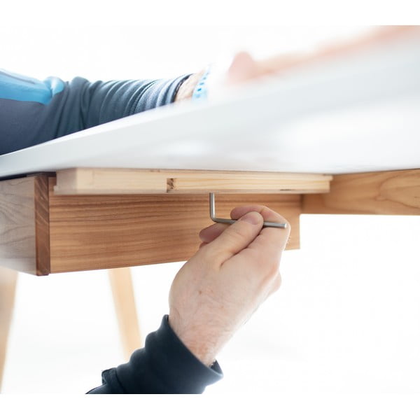 Baltas rašomasis stalas su uosio medžio pagrindu Ragaba Luka, ilgis 85 cm-image-4