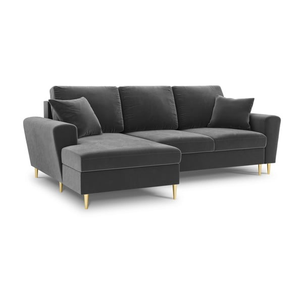 Šviesiai pilkos spalvos iš velveto sulankstoma/su sandėliavimo vieta kampinė sofa (su kairiuoju kampu/su gultu) Kyoto – Cosmopolitan Design-image-1