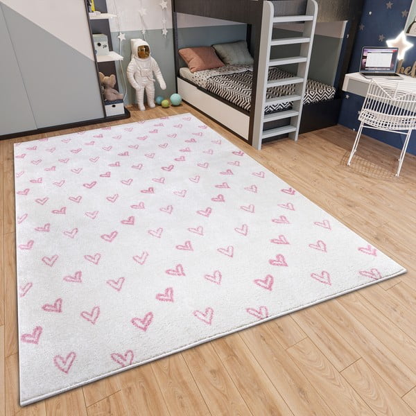 Vaikiškas kilimas baltos spalvos/rožinės spalvos 120x170 cm Hearts – Hanse Home-image-1