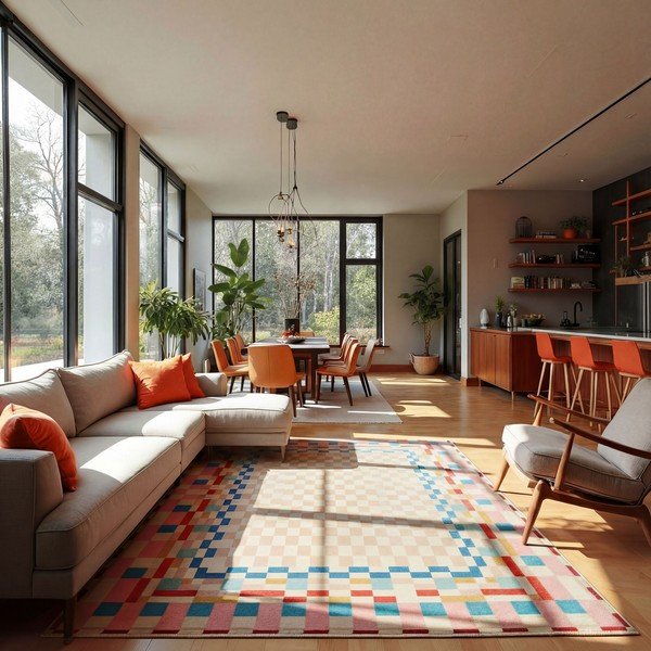 Iš vilnos mišinio kilimas 180x230 cm Checkered Border – Flair Rugs-image-1