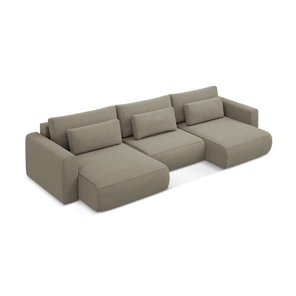 Šviesiai rudos spalvos sulankstoma/su sandėliavimo vieta kampinė sofa („U“ formos) Kapua – Makamii-image-4
