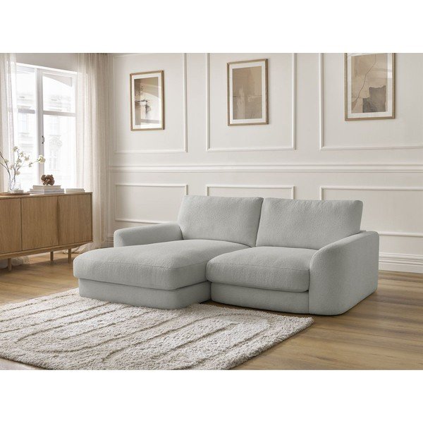 Šviesiai pilkos spalvos kampinė sofa iš boucle (su kairiuoju kampu/su gultu) Leonore – Bobochic Paris-image-3