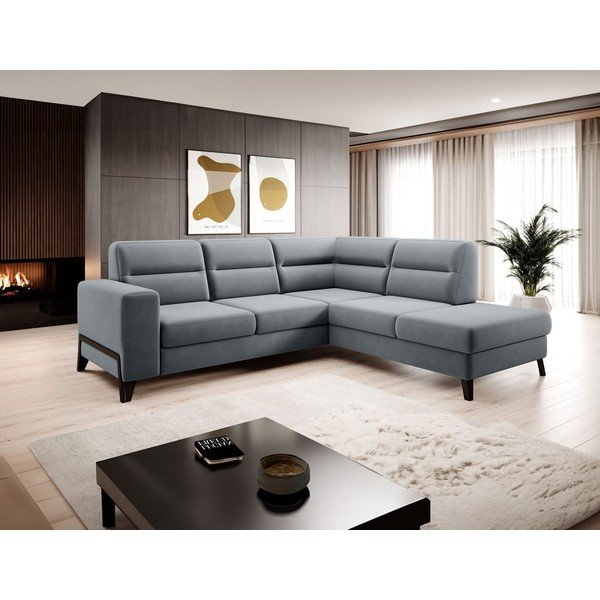 Pilkos spalvos iš velveto sulankstoma/su sandėliavimo vieta kampinė sofa (su dešiniuoju kampu/„L“ formos) Cassara – ELTAP-image-1