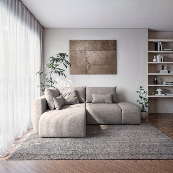 Sulankstoma/su sandėliavimo vieta kampinė sofa šviesiai pilkos spalvos (su kairiuoju kampu/su gultu) Lumine – Ghado-image-1
