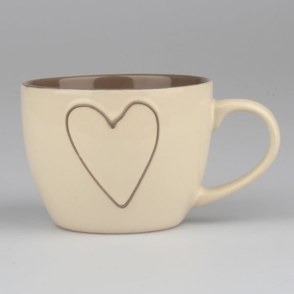 Rankomis dekoruotas smėlio spalvos keraminis puodelis "Dakls Heart", 473 ml