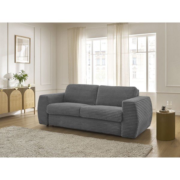 Tamsiai pilkos spalvos sofa miegojimui/sulankstoma iš kordinio velveto 220 cm Hugo – Bobochic Paris-image-1