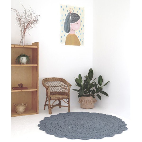 Pilkas rankomis nertas kilimas iš medvilnės Nattiot Alma, ø 120 cm-image-1