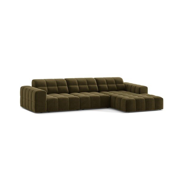 Khaki spalvos kampinė sofa iš velveto (su dešiniuoju kampu/su gultu) Chicago – Cosmopolitan Design-image-1