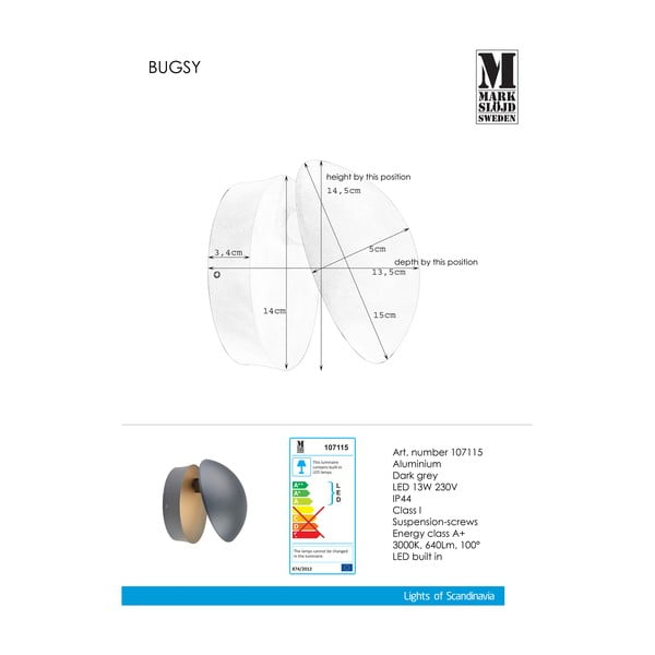 Tamsiai pilkas sieninis šviestuvas Markslöjd Bugsy-image-1
