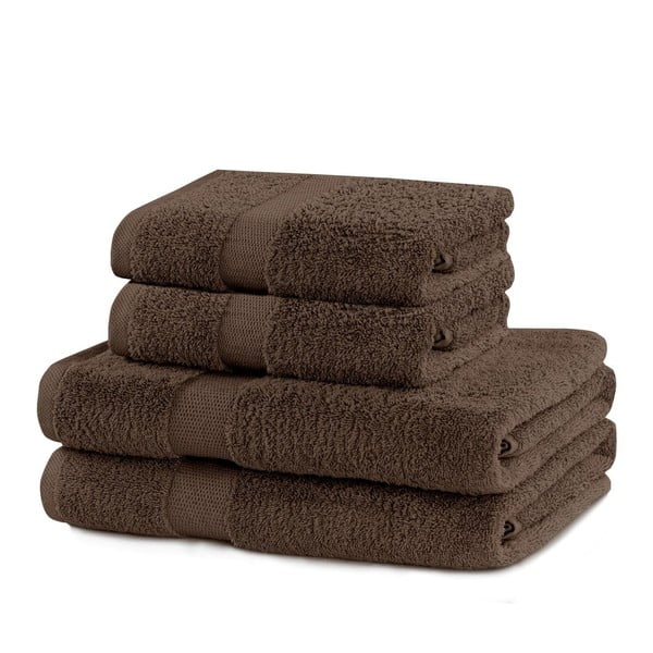 Vonios rankšluosčių rinkiniai iš medvilnės audinio rudos spalvos 4 vnt. Marina – DecoKing