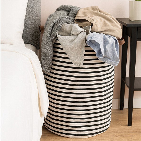 Juodos ir baltos spalvos iš tekstilės skalbinių krepšys 54 l Stripe – Premier Housewares-image-2