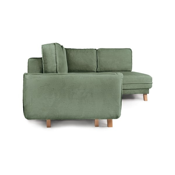 Iš kordinio velveto sulankstoma kampinė sofa šviesiai žalios spalvos (su dešiniuoju kampu) Tori – Bonami Selection-image-3