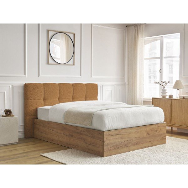 Ochros spalvos iš audinio dvigulė lova audiniu dengta/iš medžio drožlių plokštės su sandėliavimo vieta su lovos grotelėmis 160x200 cm Kumo – Bobochic Paris-image-2