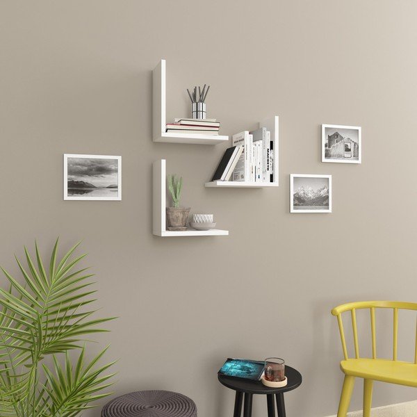3 baltos spalvos lentynų rinkinys Wesley - Kalune Design-image-3