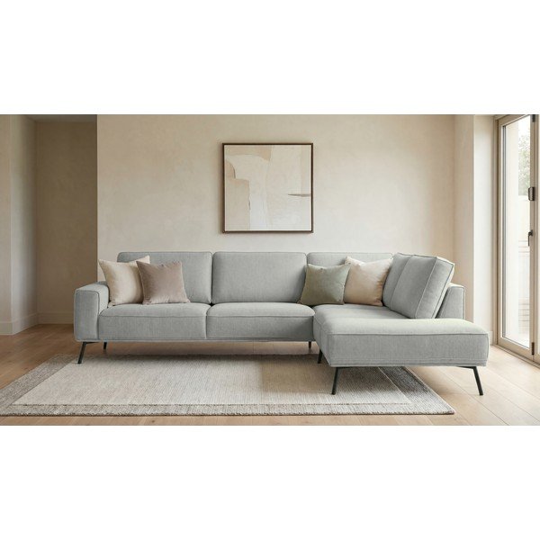 Šviesiai pilkos spalvos kampinė sofa iš šenilinio audinio (su dešiniuoju kampu/„L“ formos) Amsterdam – Scandic-image-1