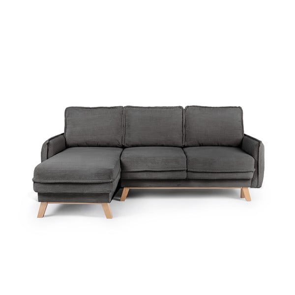 Sulankstoma (kintama) kampinė sofa pilkos spalvos iš kordinio velveto Tori – Bonami Selection