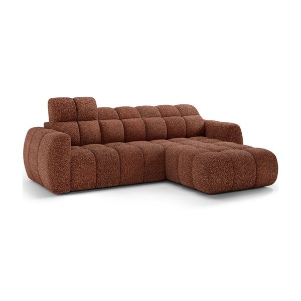 Raudonos spalvos kampinė sofa iš boucle (su dešiniuoju kampu/su gultu) Fanito – ELTAP-image-2