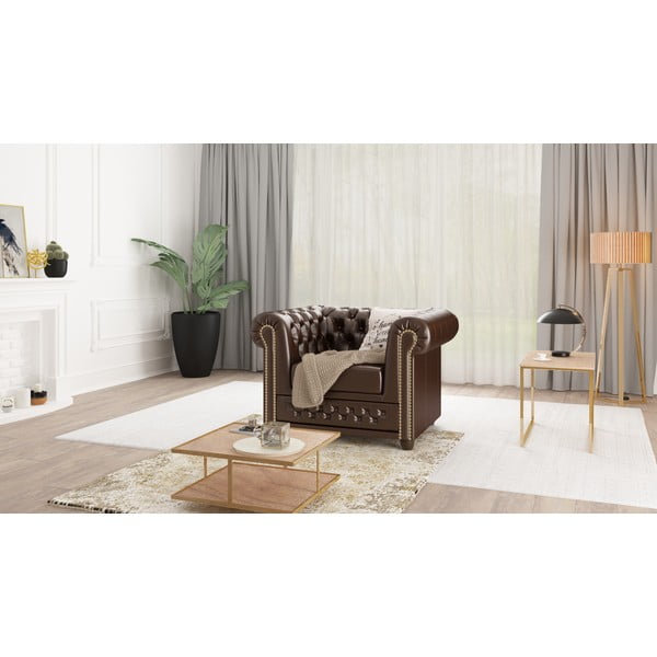 Tamsiai rudas dirbtinės odos fotelis York - Ropez-image-1