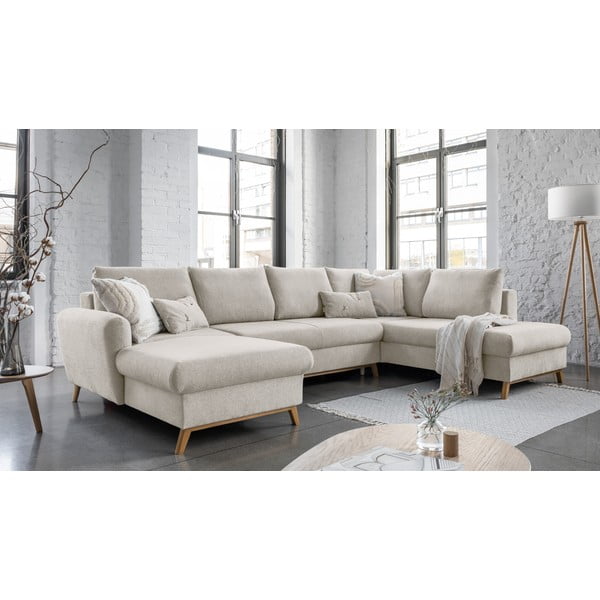 Smėlio spalvos sofa-lova U formos Miuform Scandic Lagom, dešinysis kampas-image-3