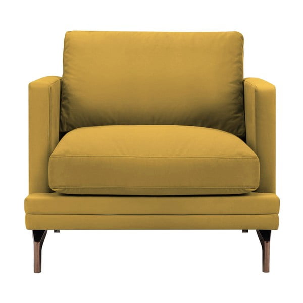"Windsor & Co Sofos Jupiter" geltonas fotelis su auksiniu porankiu