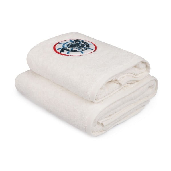 Balto rankšluosčio ir balto vonios rankšluosčio rinkinys su "Senojo kapitono" spalvos detalėmis